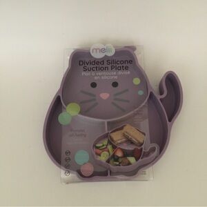 Melii Divided Silicone Suction Plate Microwave and Freezer Safe NEW Purple Cat